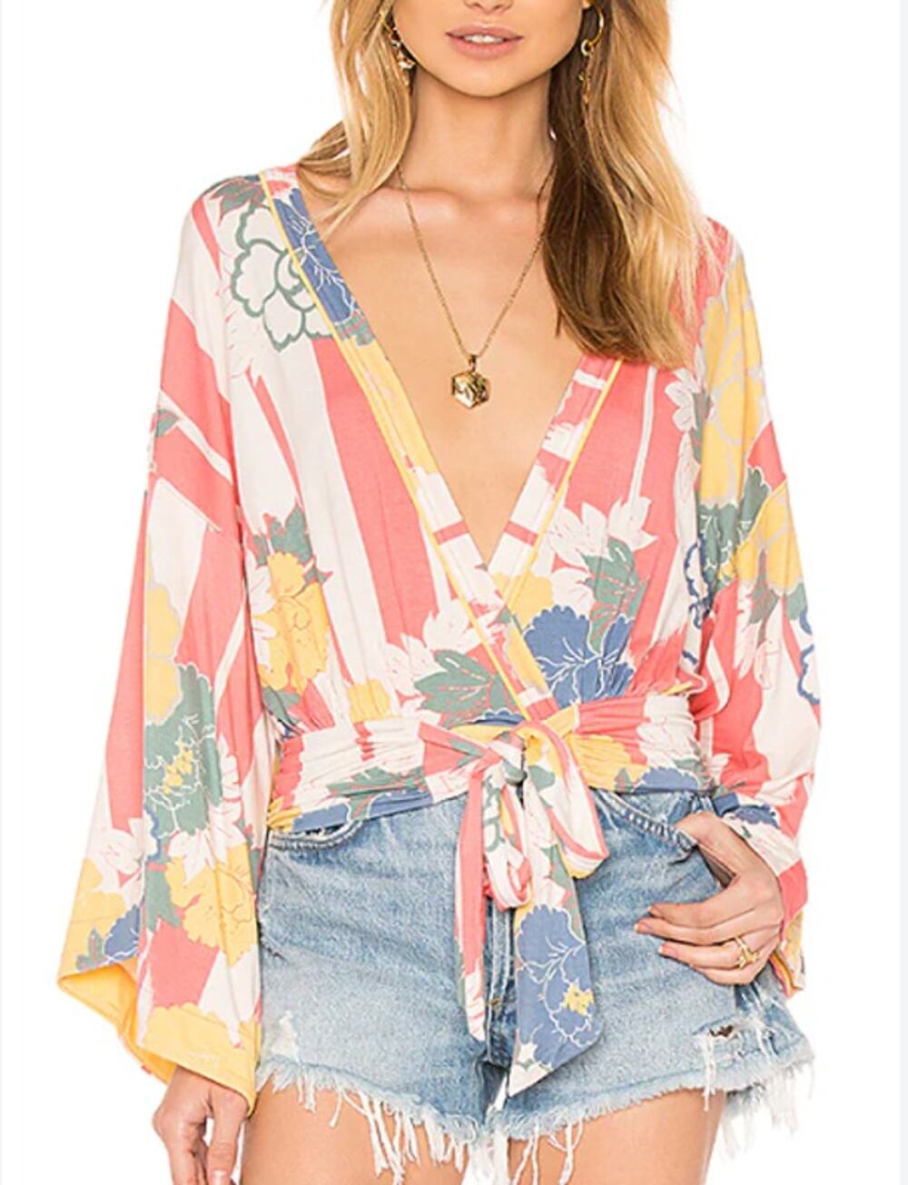 Free People That's a Wrap Printed Wrap Top Womens Sz S